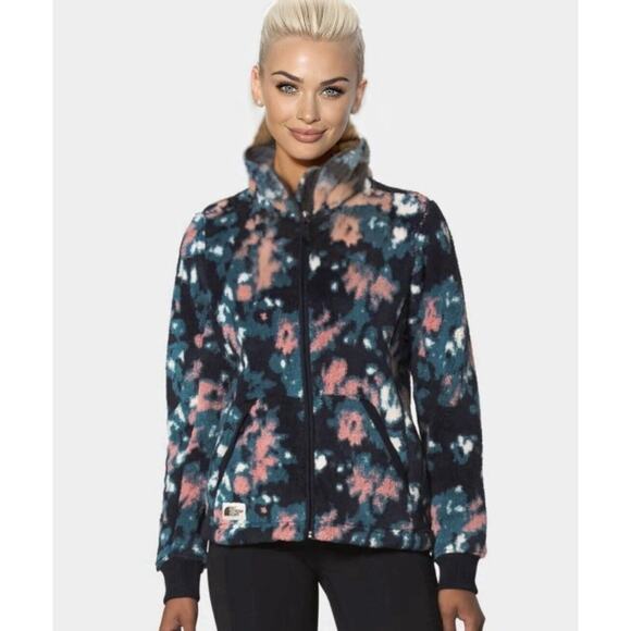 Northface Campshire Cozy Blue Peach Cream Abstract Floral Zip Fleece Jacket Med - Picture 1 of 9